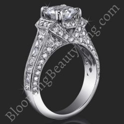 1.83 ctw. 4 Prong Princess and Round Millegrain Engagement Ring - bbr290