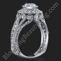 .92 ctw. Engraved Filigree and Bezel Prong Diamond Engagement Ring - bbr286