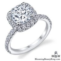 Petite Square Halo Round Shared Prong Set Diamond Engagement Ring