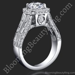 1.65 ctw. Baguette and Round Halo Style Diamond Engagement Ring - bbr388-1
