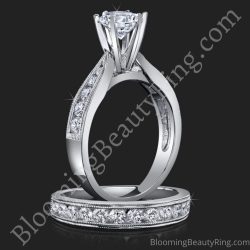 1.00 ctw. Tapered Millegrain 6 Prong Tiffany Diamond Engagement Ring Set - bbr139