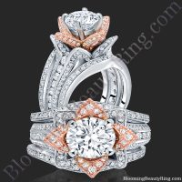 2.38 ctw. Double Band Two Toned White and Rose Gold Flower Ring Set