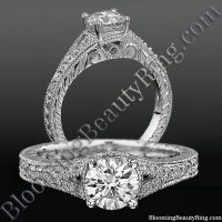 Artistic Hand Carved Design Split Shank Diamond Engagement Ring