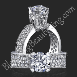 Enhanced Tiffany Style High Mount Pave Diamond Engagement Ring