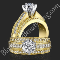 3 Band Round Pave and Channel Set Princess Diamond Engagement Ring