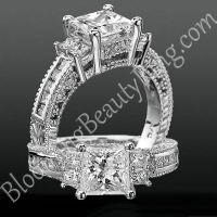 Princess Channel Set / Beaded Milgrain Engagement Ring