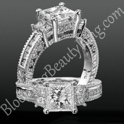 Princess Channel Set Beaded Milgrain Hand Carved Diamond Engagement Ring bbrnw591034