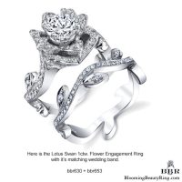 Small Lotus Leafy Swan 1.32 ctw. Diamond Engagement Ring Set