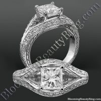 Diamond Paved Artistically Designed Split Shank Engagement Ring