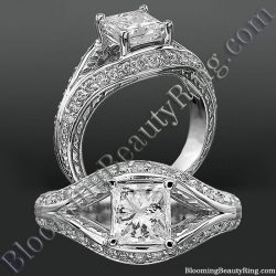 Diamond Paved Artistically Designed Split Shank Engagement Ring bbrnw44012
