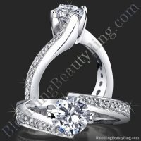 Round Spiral European Style Band With Curved Ribbon Of Love Twist Engagement Mounting