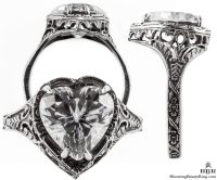 h001bbr | Antique Filigree Ring | for a 2.95ct to 3.05ct heart stone | Floral Band
