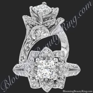 Hand Engraved Princess Lotus Flower Ring