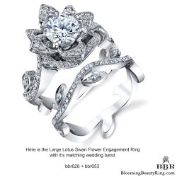 The Large Ring and Small Band Lotus Leafy 1.80 ctw. Diamond Engagement Flower Ring Set