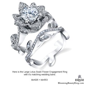 The Large Ring and Small Band Lotus Leafy 1.80 ctw. Diamond Engagement Flower Ring Set