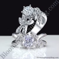 Lotus Leafy Split Shank Diamond Flower Engagement Ring