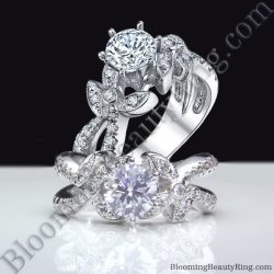 Lotus Leafy Split Shank Diamond Flower Engagement Ring