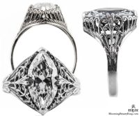 m006bbr | Antique Filigree Ring | for a 2.95ct to 3.05ct marquise stone | Scrolls