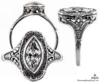 mq003bbr | Antique Filigree Ring | for a .90ct. to 1.05ct. marquise stone | Swirled Pattern Frame