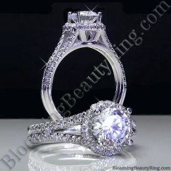 Pave Halo Engagement Ring with Open Bridge Design - bbr496-1