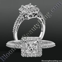 Princess Halo with Shared Pronged Round Diamonds Low Profile Setting bbrnw6005