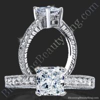 Pick Your Diamond Radiant Ring with Low Mounting and Custom Engraving