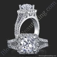 Round Diamond Square Halo Split Engagement Ring – bbr502