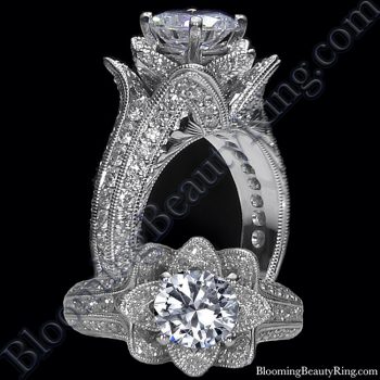 Small Hand Engraved Blooming Beauty Engagement Rose Ring