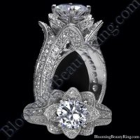 Small Hand Engraved Blooming Beauty Engagement Rose Ring