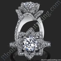The Large Crimson Rose Flower Diamond Engagement Ring
