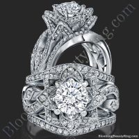 The Large Lotus Swan Double Band Flower Ring Set