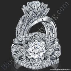 The Large Lotus Swan Double Band Flower Ring Set