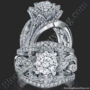 The Large Lotus Swan Double Band Flower Ring Set