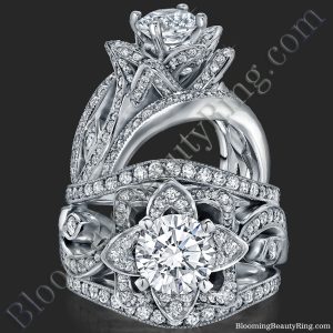 The Original Lotus Swan Double Band Flower Ring Set