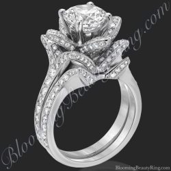 The Small Crimson Rose Flower Diamond Engagement Ring Set