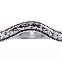 wb029bbr | Antique Filigree Wedding Band | Curved and Engraved | Tiny Flowers<br>$594