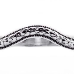 wb029bbr | Antique Filigree Wedding Band | Curved and Engraved | Tiny Flowers