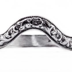 wb030bbr | Antique Filigree Wedding Band | Curved and Engraved | Flowers and Leaves